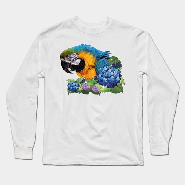 Blue and yellow macaw Long Sleeve T-Shirt by obscurite